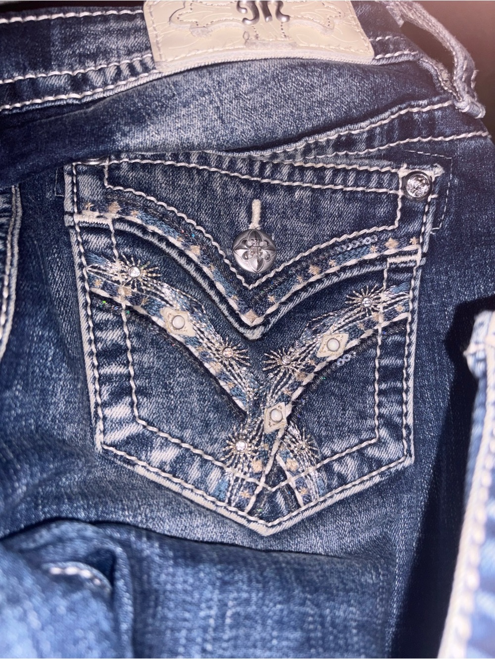 Miss Me Sparkle Geometric Bootcut Jeans